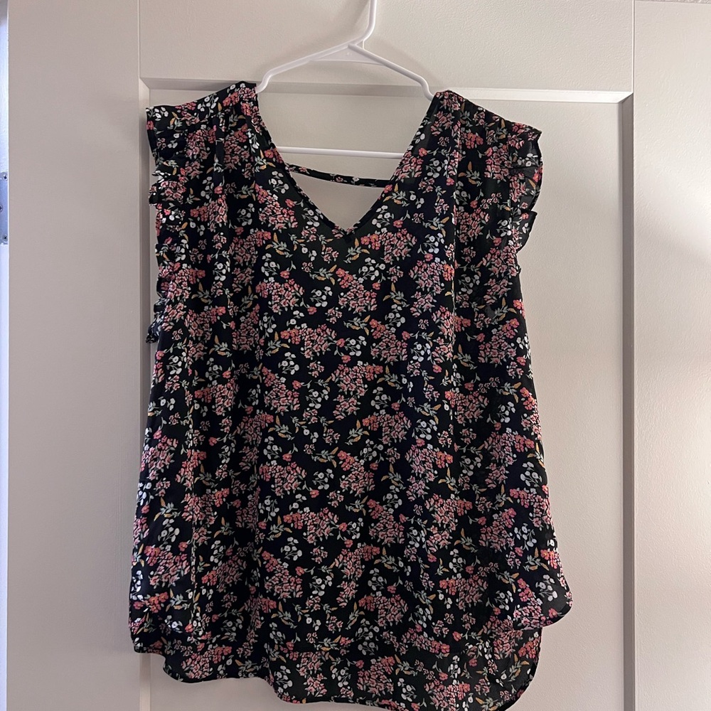 LOFT Floral Black and Pink Women's Top